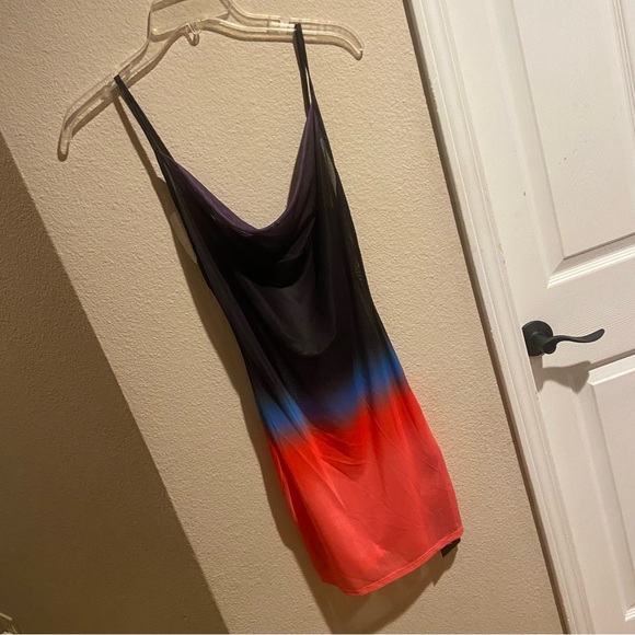 New Black Multi Color Ombré Semi Sheer Bodycon Drape Cover Up or Dress XS - Picture 4 of 6
